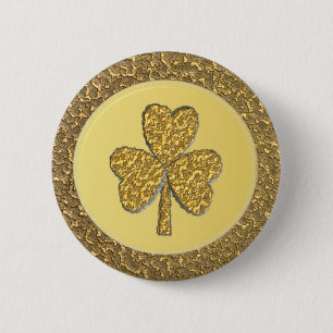 Lucky Irish Shamrock Gold Coin Ronde Button 5,7 Cm