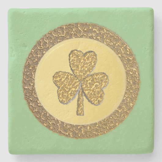 Lucky Irish Shamrock Gold Coin Stenen Onderzetter (Voorkant)