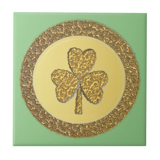 Lucky Irish Shamrock Gold Coin Tegeltje (Voorkant)