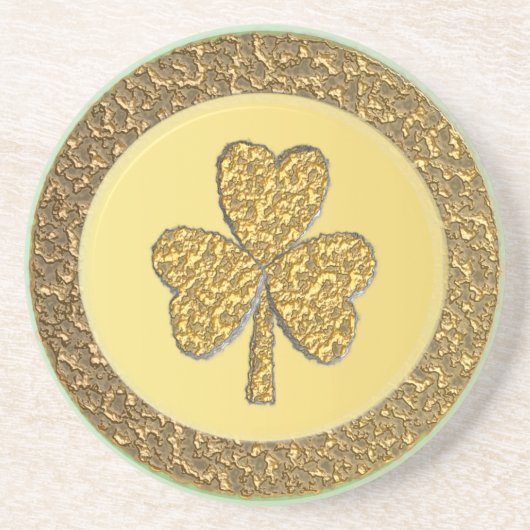 Lucky Irish Shamrock Gold Coin Zandsteen Onderzetter (Voorkant)
