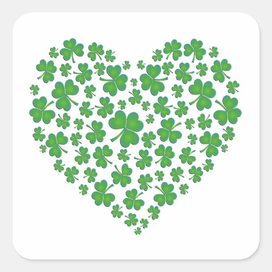 Lucky Irish Shamrock Heart Vierkante Sticker (Voorkant)