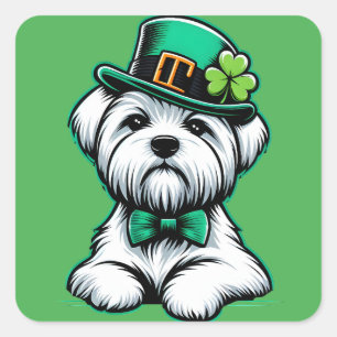 Lucky Irish Shamrock Maltese Hond St Patricks Day Vierkante Sticker