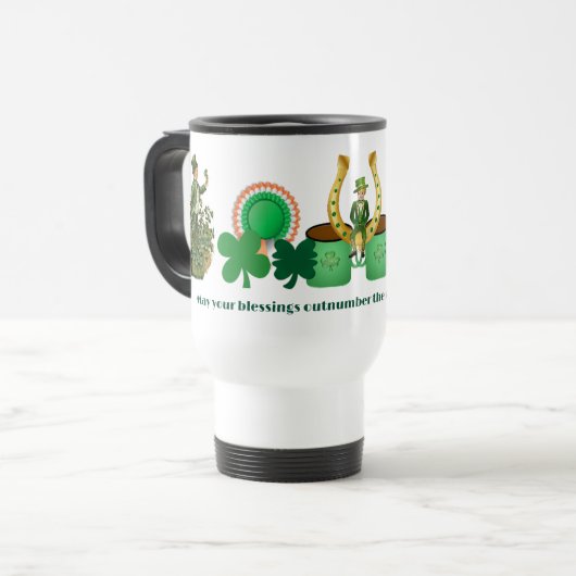 Lucky Irish Shamrocks Blessings Saint Patricks Day Reisbeker (Voorkant links)