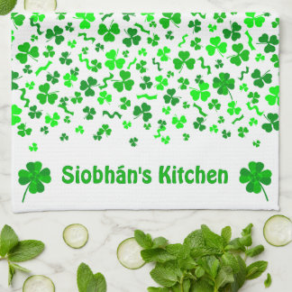 Lucky Irish Shamrocks Clover Personalized Theedoek