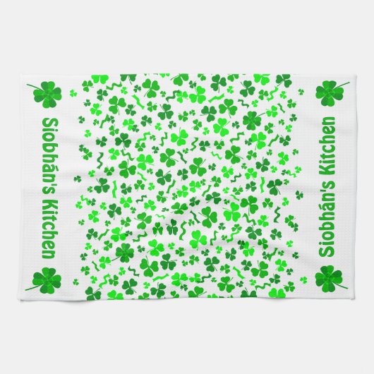 Lucky Irish Shamrocks Clover Personalized Theedoek (Horizontaal)