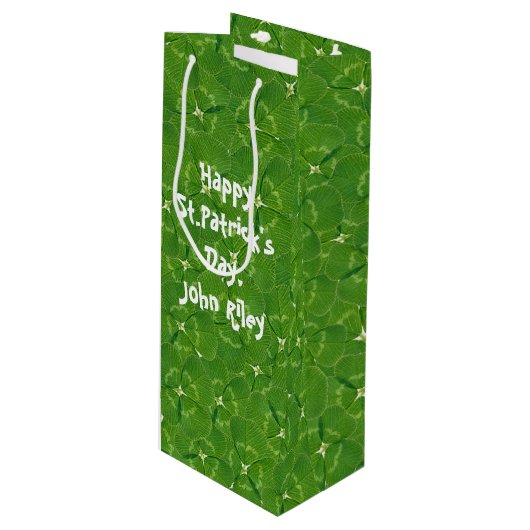 Lucky Irish Shamrocks Wijn Cadeautas (Voorkant Gekanteld)