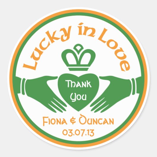 Lucky Irish St Patricks Day Bruiloft Dank u Ronde Sticker (Voorkant)