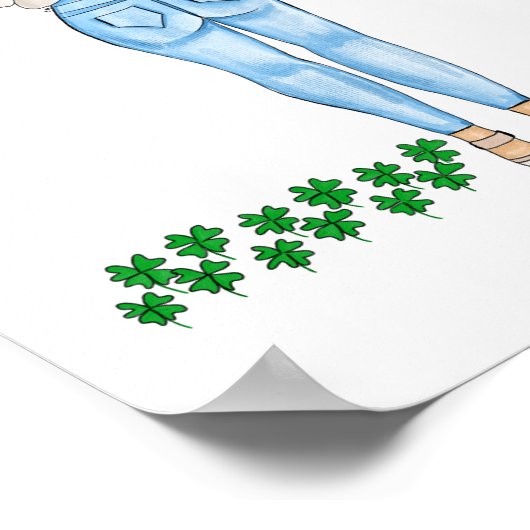 Lucky Irish Vrouw Four Leaf Clover Art Poster (Hoek)