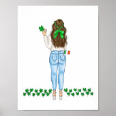Lucky Irish Vrouw Four Leaf Clover Art Poster (Voorkant)