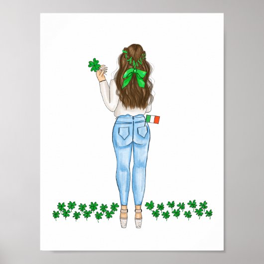 Lucky Irish Vrouw Four Leaf Clover Art Poster (Voorkant)