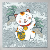 Lucky Japans Calico Cat | Maneki Neko Left Paw Poster (Voorkant)