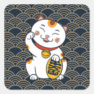Lucky Japans Calico Cat   Maneki Neko Square Sti Vierkante Sticker