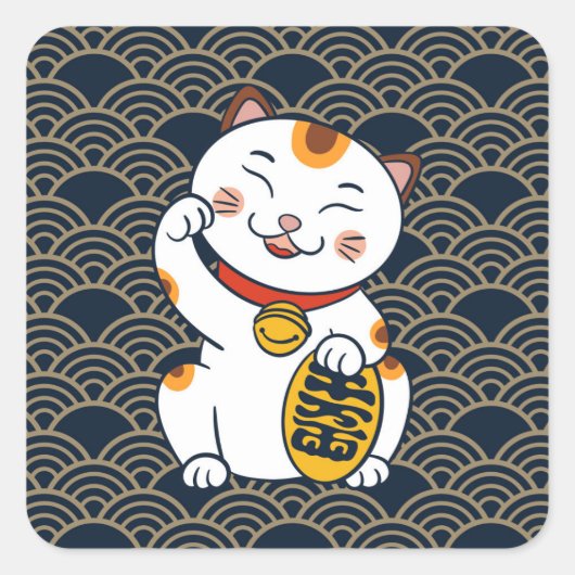 Lucky Japans Calico Cat | Maneki Neko Square Sti Vierkante Sticker (Voorkant)