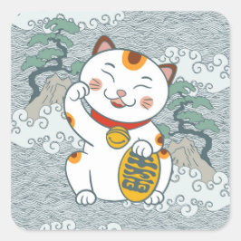 Lucky Japans Calico Cat | Maneki Neko Vierkante Sticker