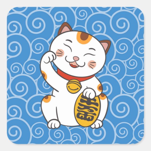 Lucky Japans Calico Cat | Maneki Neko Vierkante Sticker (Voorkant)