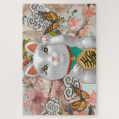 Lucky Japans kat | Bloembloesems Legpuzzel (Verticaal)