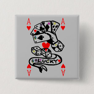 Lucky-kaarten in zwart-wit en rood vierkante button 5,1 cm