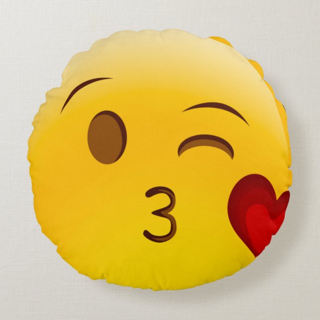 Lucky Kiss Emoji Rond Kussen (Voorkant)