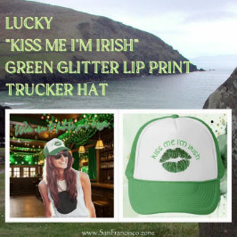 Lucky "Kiss Me I'm Irish" Green Glitter Lip Print Trucker Pet