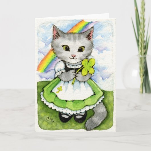 Lucky Kitten - Cute Irish St. Patrick's Cat Card Kaart (Voorkant)