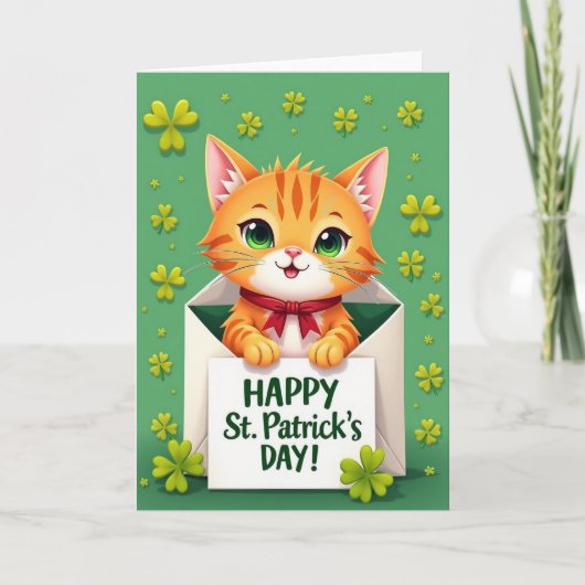 Lucky Kitten St. Patrick's Day Kaart (Voorkant)