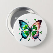 Lucky klaver met vlinder ronde button 7,6 cm (Voorkant /achterkant)
