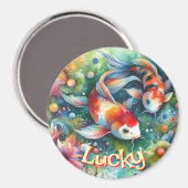 Lucky Koi Fish Whimsical Watercolor Personalized Magneet (Voorkant / Achterkant)