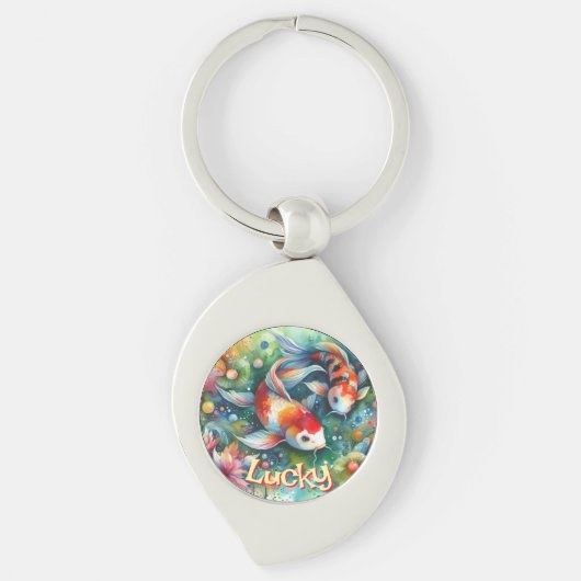 Lucky Koi Fish Whimsical Watercolor Personalized Sleutelhanger (Voorkant)