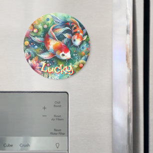 Lucky Koi Vis Whimsical Waterverf Gepersonaliseerd Magneet