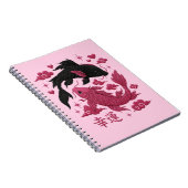Lucky Koi Yin-Yang Embroidery | Black & Pink Aesth Notitieboek (Rechterzijde)