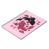 Lucky Koi Yin-Yang Embroidery | Black & Pink Aesth Notitieboek (Linkerzijde)