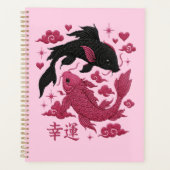Lucky Koi Yin-Yang Embroidery | Black & Pink Aesth Planner (Voorkant)