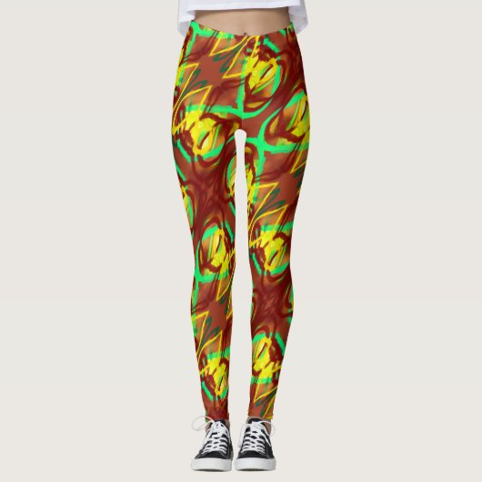 Lucky lady art design bruine citroen appel groen leggings (Voorkant)