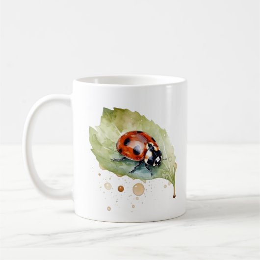 Lucky Ladybug op Leaf Koffiemok (Links)