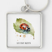 Lucky Ladybug op Leaf Sleutelhanger (Voorkant)