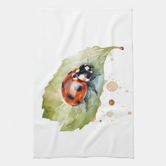 Lucky Ladybug op Leaf Theedoek (Verticaal)