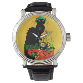Lucky Le Chat Noir St. Patrick's Day Horloge