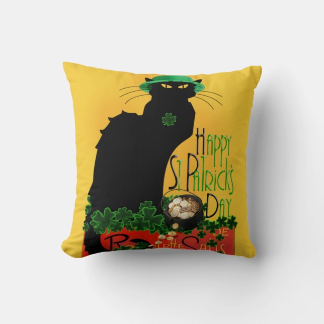 Lucky Le Chat Noir St. Patrick's Day Kussen (Voorkant)