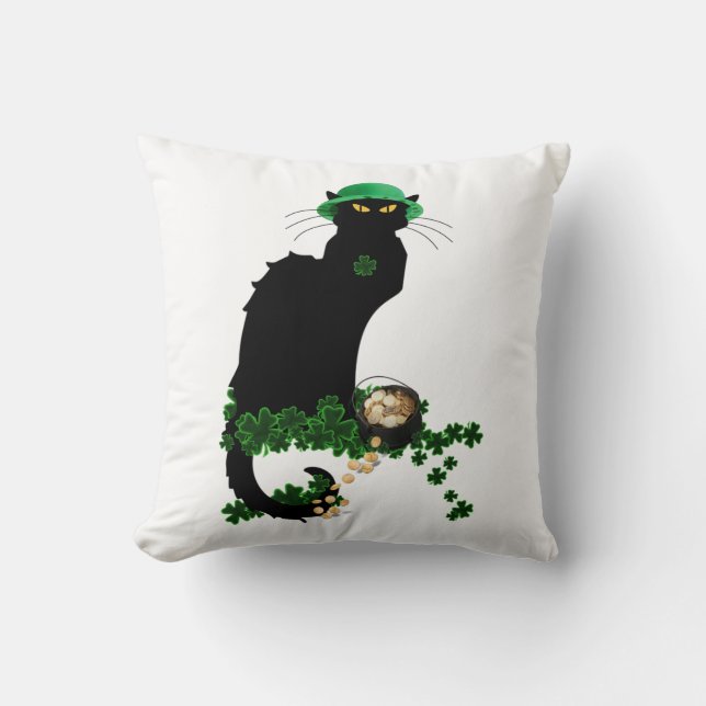 Lucky Le Chat Noir St. Patrick's Day Kussen (Voorkant)