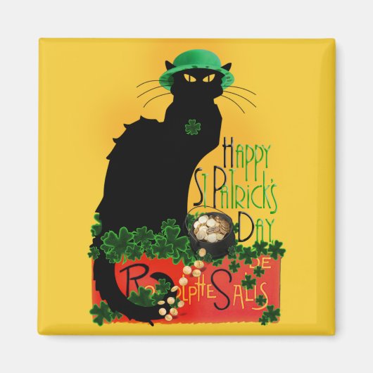 Lucky Le Chat Noir St. Patrick's Day Magneet (Voorkant)
