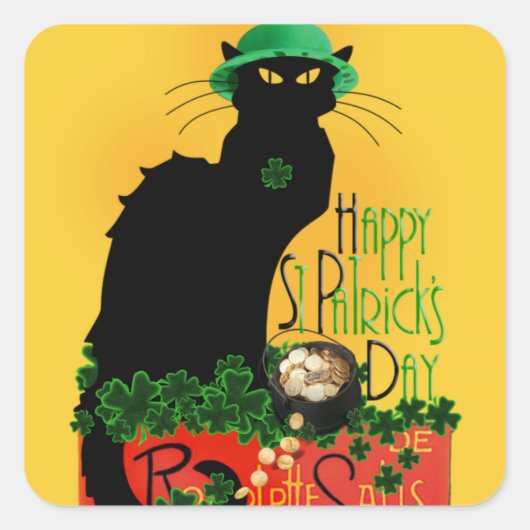 Lucky Le Chat Noir St. Patrick's Day Vierkante Sticker (Voorkant)