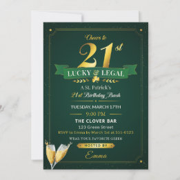 Lucky & Legal 21st Birthday Green & Gold Glitter Kaart