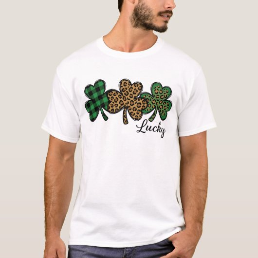Lucky Leopard Plaid Shamrock St Patricks Day T-shirt (Voorkant)