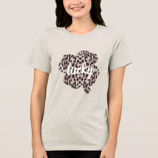Lucky Leopard Print Shamrock St. Patrick's Day Tri-Blend Shirt (Voorkant)