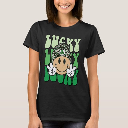 Lucky Leopard Smile Face Meme  St Patricks Day Wom T-shirt (Voorkant)