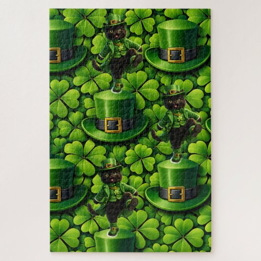 Lucky leprechaun black cat jigsaw puzzle Saint Pat Legpuzzel (Verticaal)