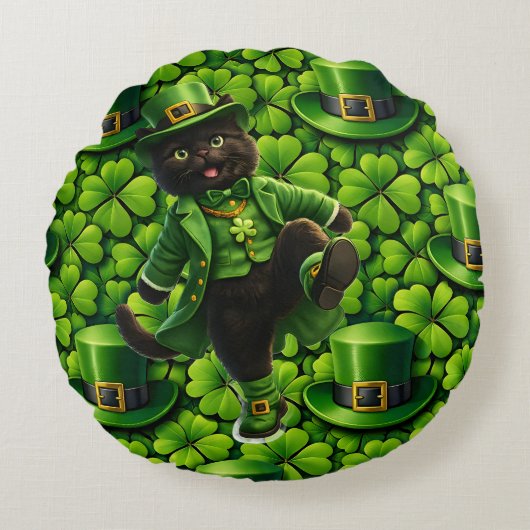Lucky leprechaun black cat Saint Patrick's Day Pat Rond Kussen (Voorkant)