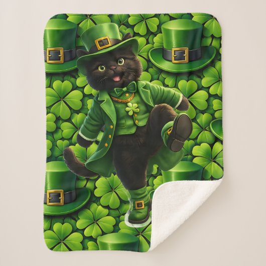 Lucky leprechaun black cat Saint Patrick's Day Pat Sherpa Deken (Voorkant)