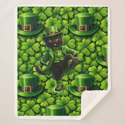 Lucky leprechaun black cat Saint Patrick's Day Pat Sherpa Deken (Voorkant)