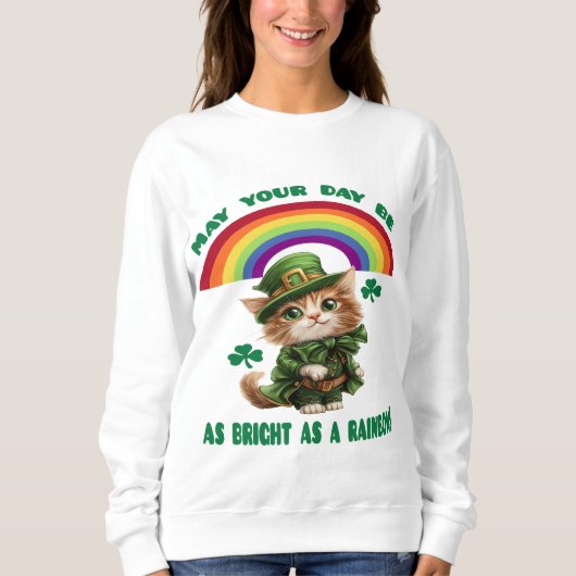 Lucky Leprechaun Cat & Rainbow Sweatshirt (Voorkant)